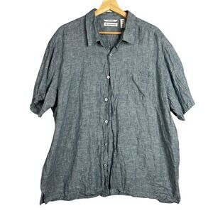 CUBAVERA Men's Linen Short Sleeve Button Up Shirt Blue XXL Casual Relaxed Fit